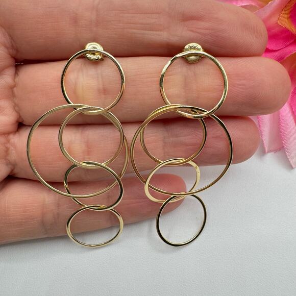 925 Sterling Silver Vermeil Cascading Circles Drop Earrings Gold Over Sterling - Picture 6 of 13